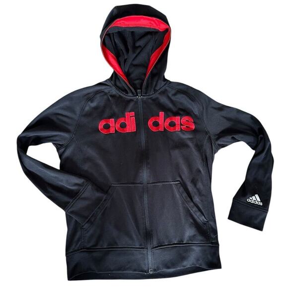 adidas Other - Youth Child Adidas Zip Front Track Jacket Hoodie Black / Red embroidered Medium